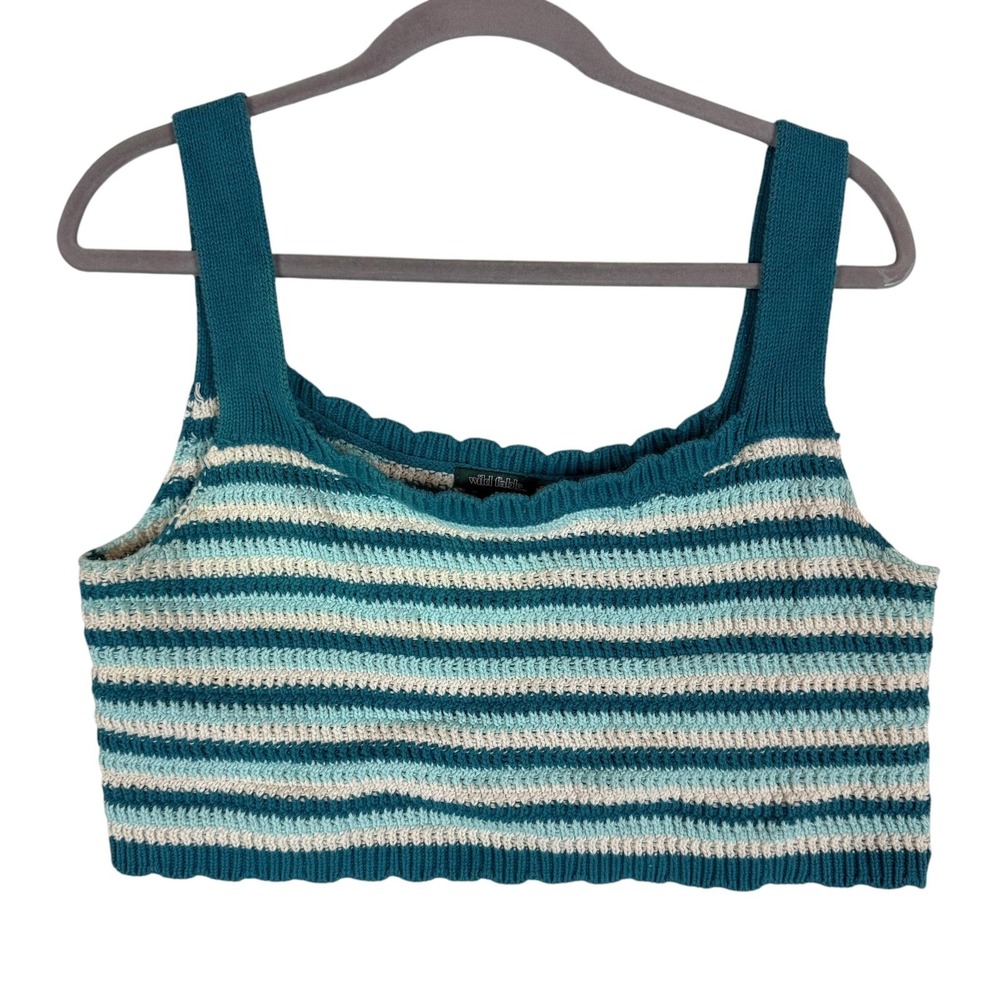 Wild Fable Tank Top Juniors L Blue Striped Square Neck Ribbed Knit Cropped